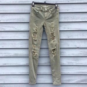 American Eagle Twill Olive Destroyed Jegging